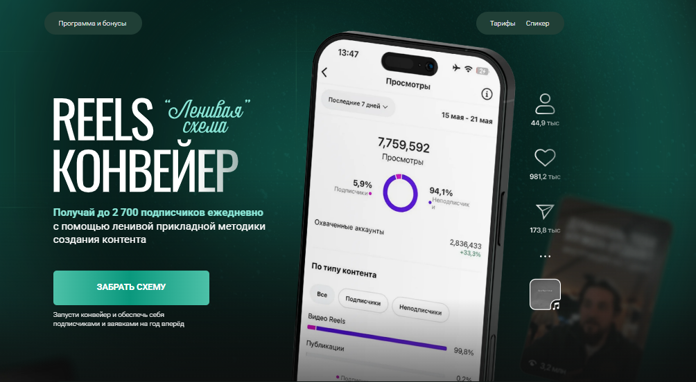 [Александр Шестаков] Reels-конвейер Ленивая схема. Тариф Конвейер (2025)